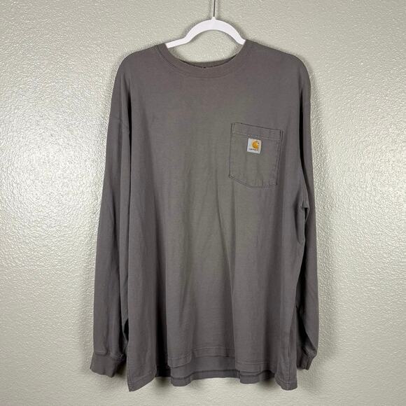 XL Charcoal Grey Long Cuffed Sleeved Original Fit Cotton Men’s Carhartt T-shirt - Picture 1 of 13